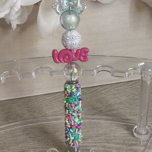 Colorful Beaded Pen with Love Charm